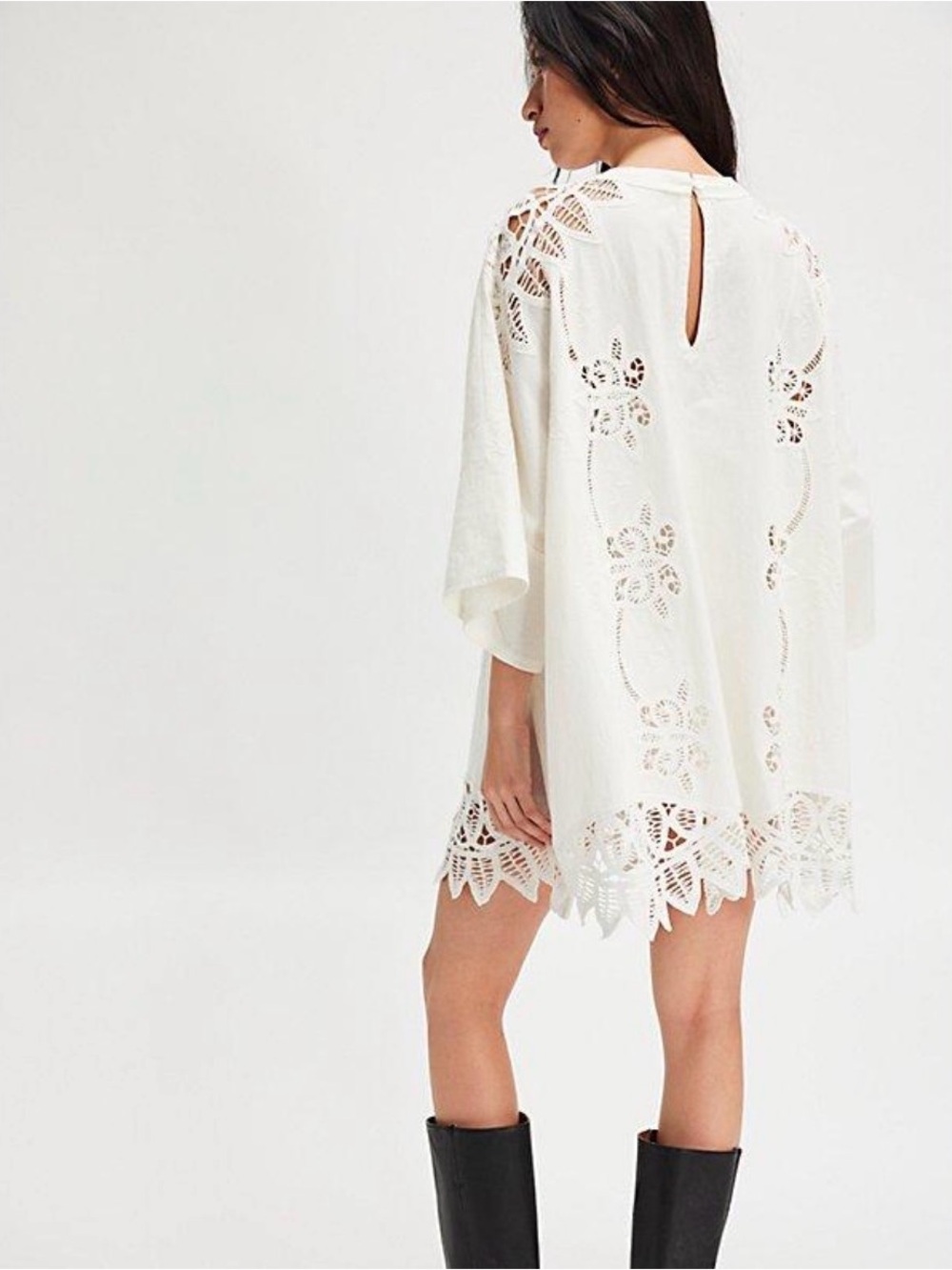 Free People White Cutout Lace tunic